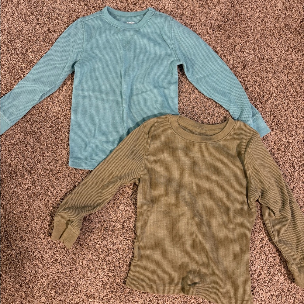 Kids Boys Long Sleeve Henley Shirt - Blue and Green Bundle Lot
